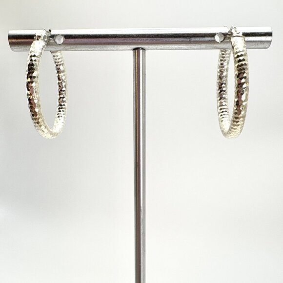 VTG Sterling Silver 925 Textured Elongated Hoop Earrings Size 1" Length - Picture 1 of 11